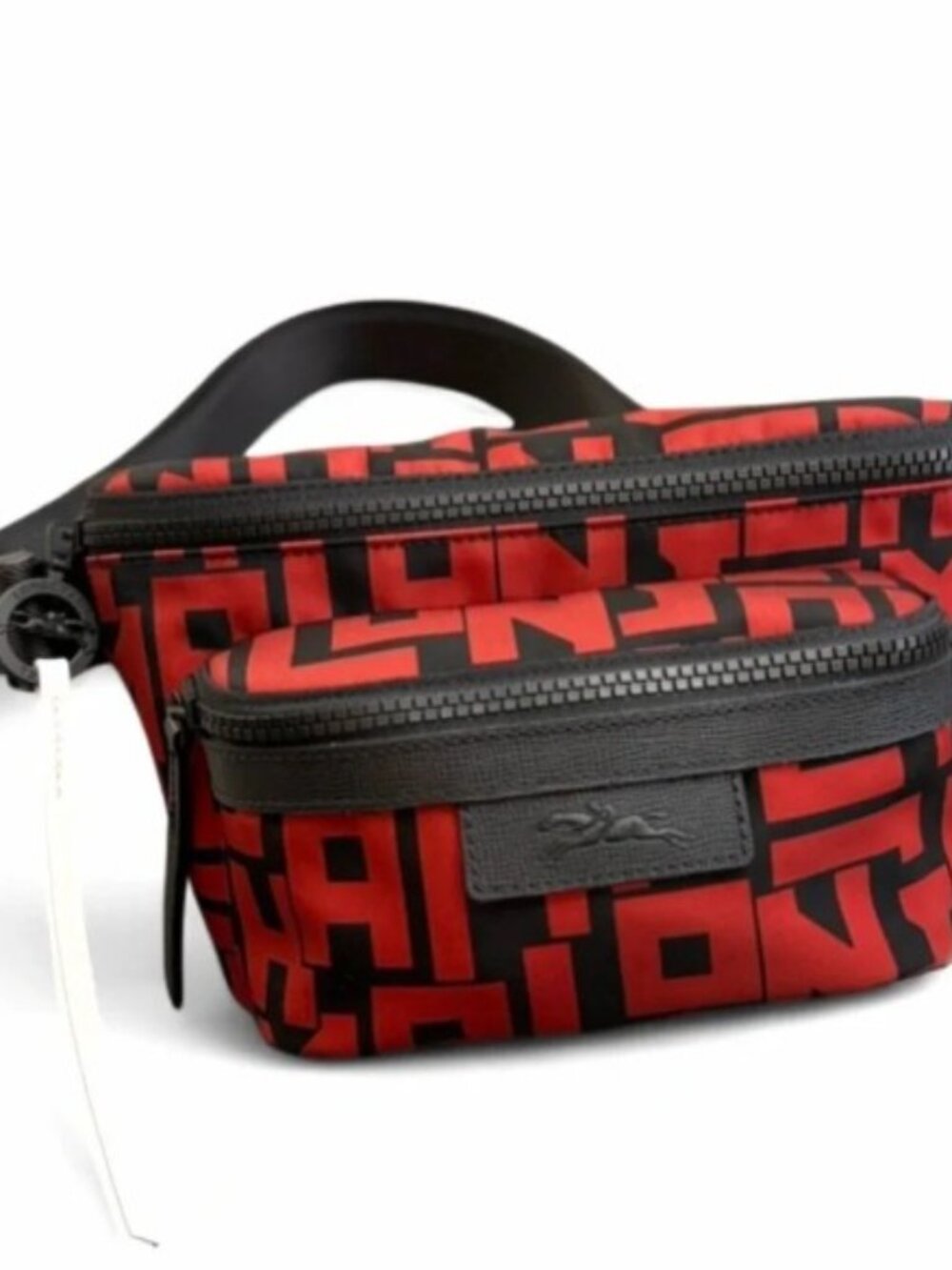 NWT LONGCHAMP Le Pliage Neo Red Black Logo Large Belt Bag with 2 Compartments